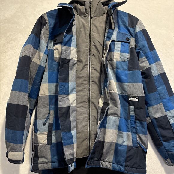 Volcom True to This Neolithic Insulated Jacket Kids Size Large Blue Gray Plaid - Picture 11 of 16